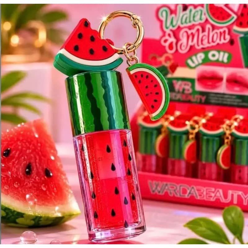Gloss Labial Melancia com Chaveiro Fofo Brilho Labial Maquiagem Feminina Make Lip aroma fruta