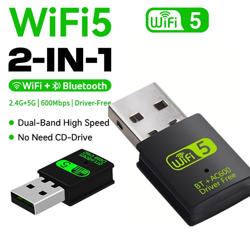 Adaptador USB Wifi 5 e Bluetooth 4.2 Dual Band 2.4G/5G AC 600Mbps Sem Driver Dongle  PC Notebook