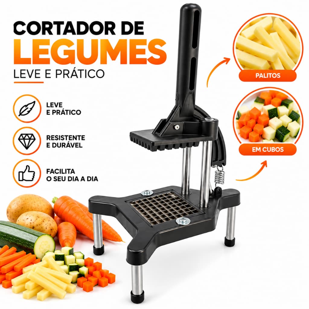 Cortador Picador De Batata Palito Legumes Frutas Profissional Pequeno Prático e Leve