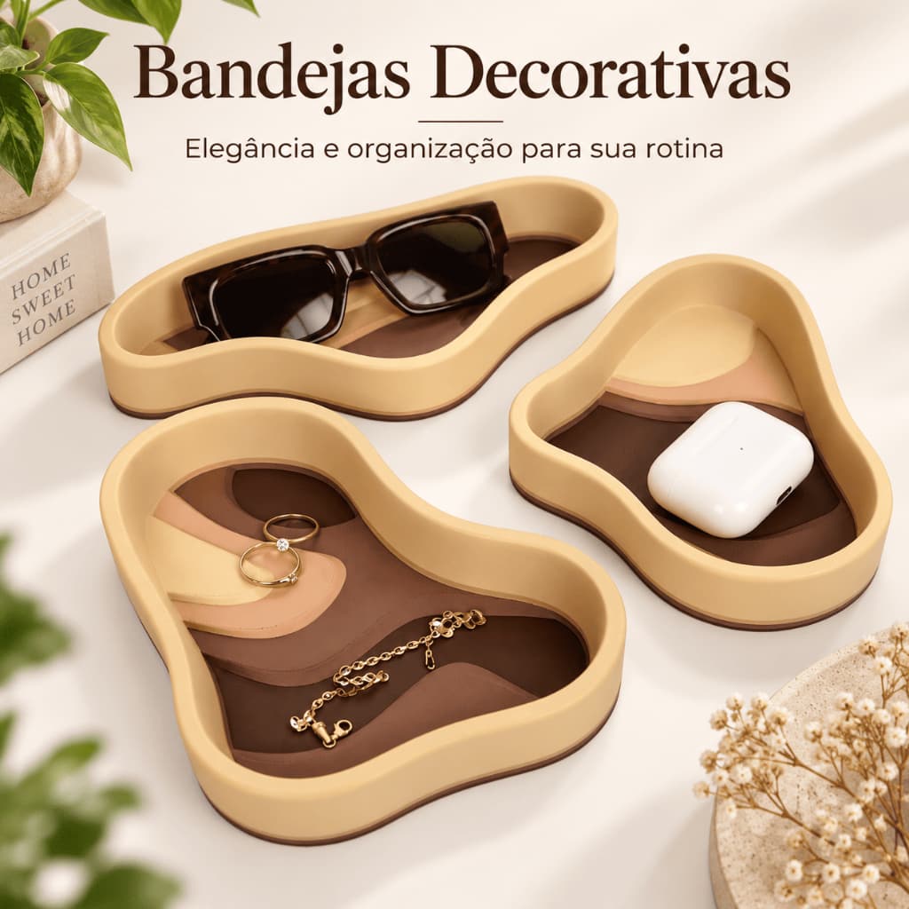 Kit 3 Bandejas Organizadoras Aesthetic Porta Óculos Joias Anéis e Acessórios – Organizador Decorativo