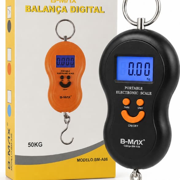 Balança Digital Portátil B-MAX BM-A06 – Precisão na palma da mão! Pese até 50 kg com praticidade, rapidez e facilidade