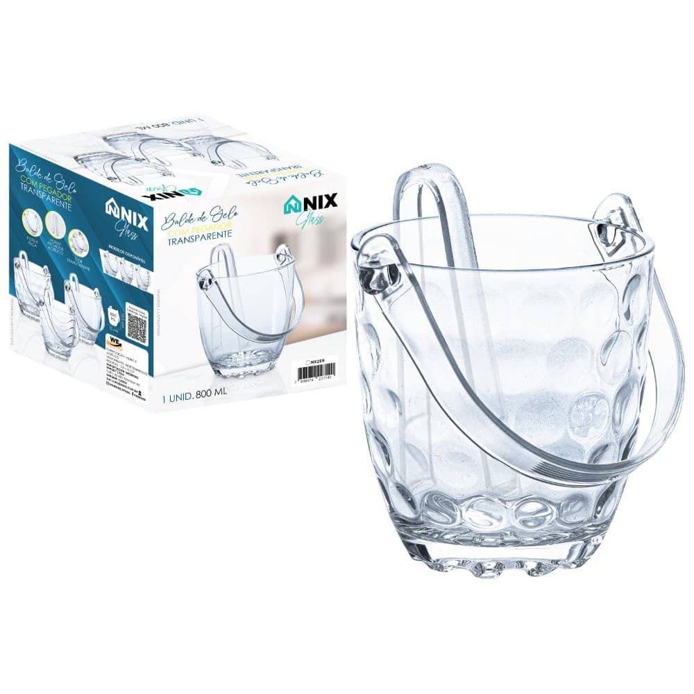 Balde de Gelo de Vidro Com Pegador 800ml Nix Glass Transparente Com Alça Para Bebidas Bar Festa