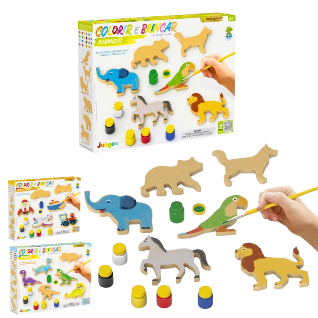 Kit Pintura Infantil MDF 6 Tintas Guache + Pincel Brinquedo Educativo