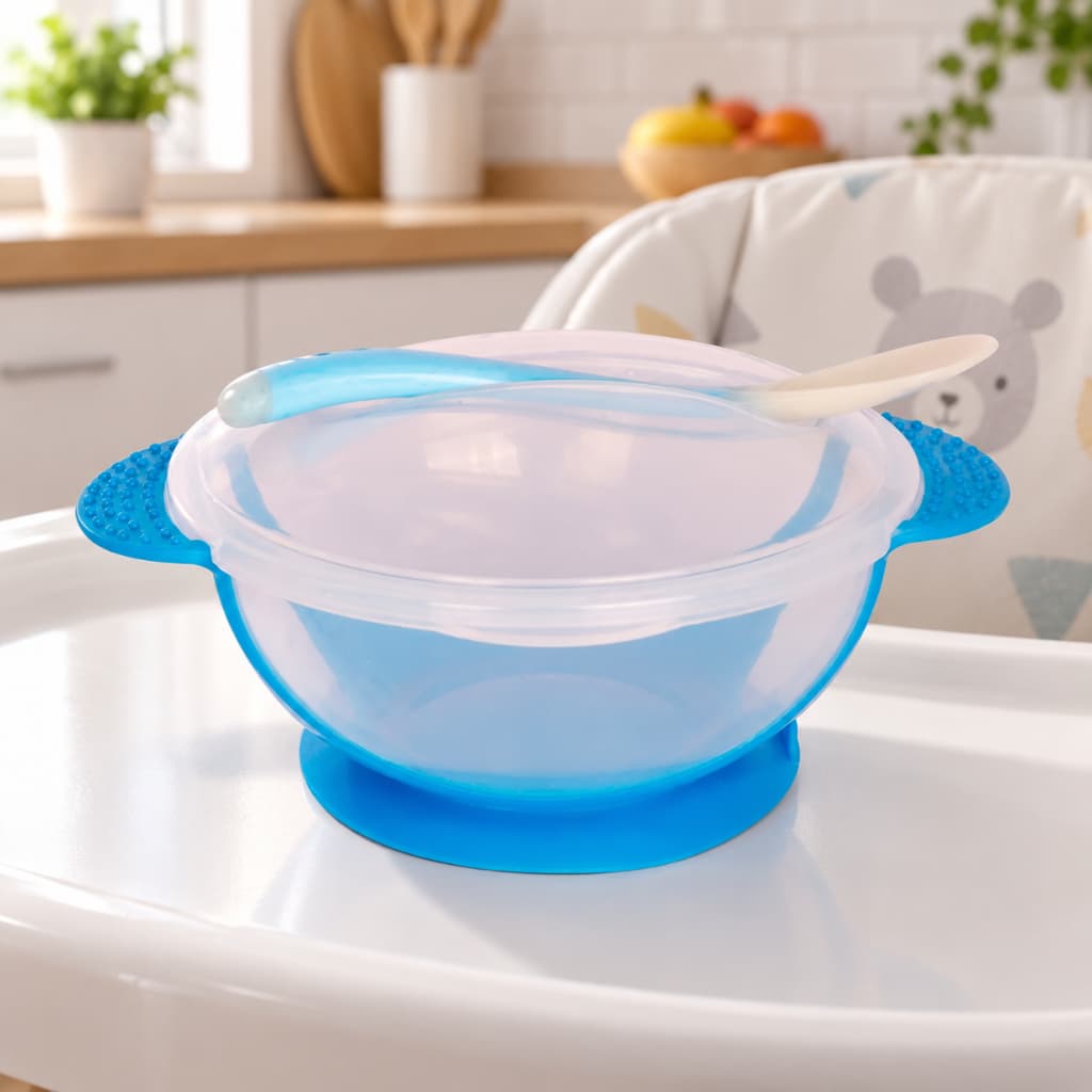 Kit Alimentação Bebê Tigela Prato de Silicone com Ventosa e Colher Infantil Introdução Alimentar BLW
