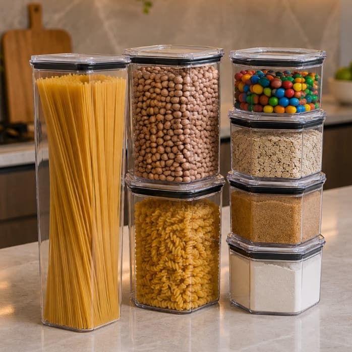 Kit 7 Potes Hermético Mantimentos Cozinha Transparente Vedação