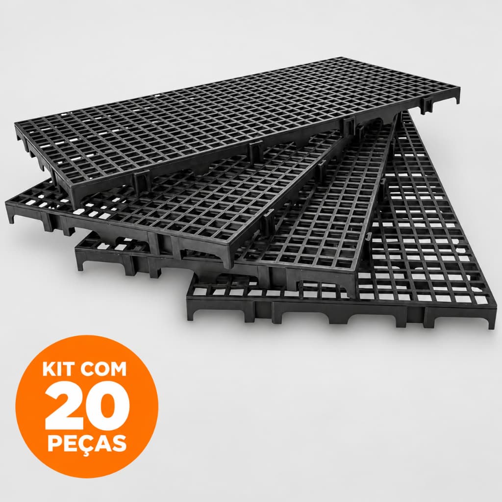 Kit 20 Peças Estrado Piso Plástico Modular Preto Palete Pallet Câmara fria Estoque Pet 25x50