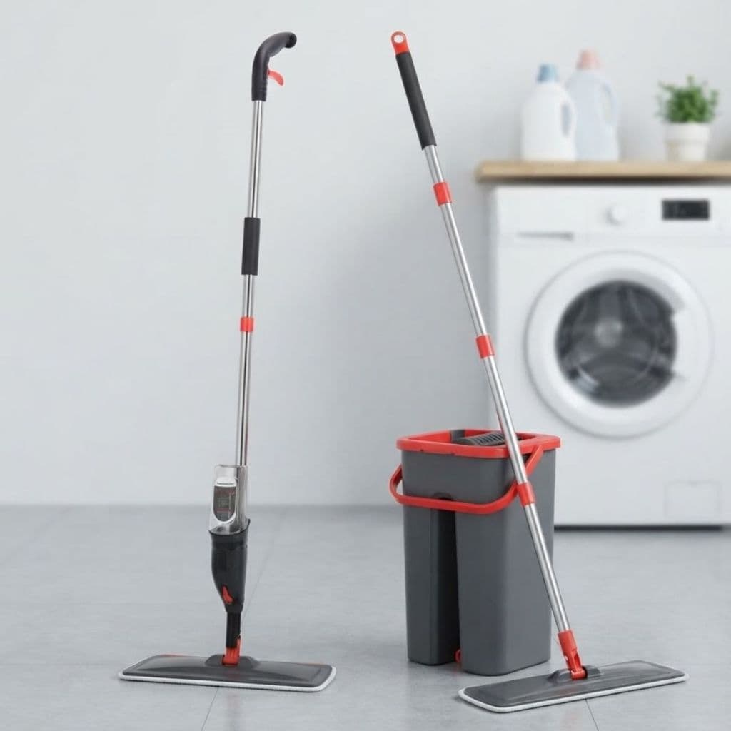 Kit Mop com Balde  Lava e Seca 5L + Mop Spray Giratório Com Reservatório 380ml Esfregão Limpeza Piso