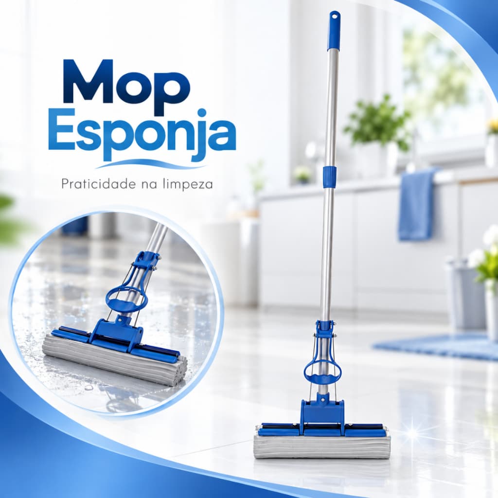 Mop Limpeza Geral Rodo Fácil Enxuga Varre Esfregão Rodo Vassoura Refil Espuma Mob