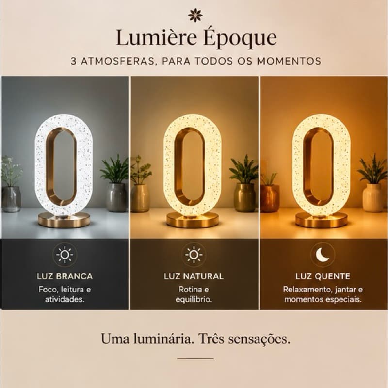 RETRÔ - Luminária Abajur Cristal Led Touch Recarregável USB