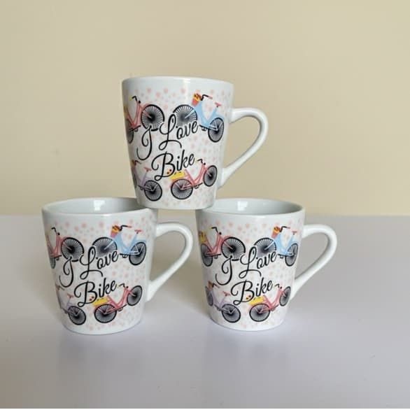 Jogo Caneca 120ml Bicicleta Porcelana Personalizada Chá ,Café Xícara Bike Faixa