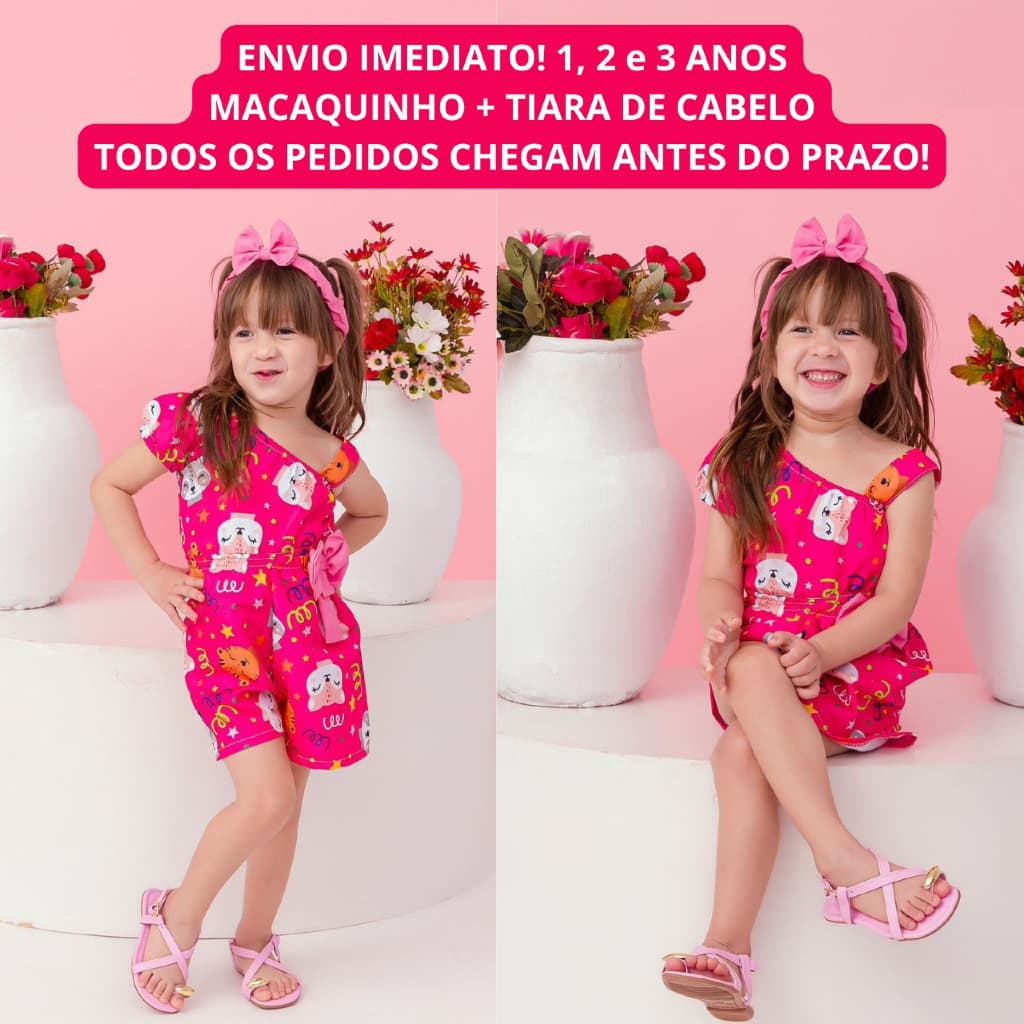 Macaquinho Infantil Menina Roupa Blogueira Infantil 1, 2, 3 anos
