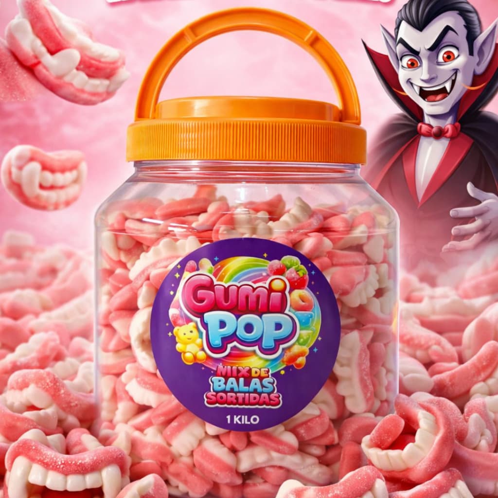 GumiPop 1 Kg Dente Vampirinho Balas de Gelatina Doces Guloseimas