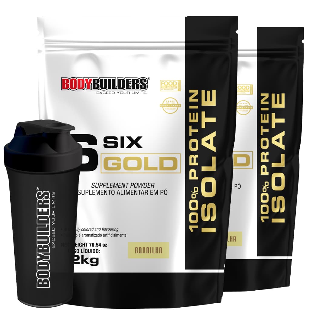 Kit 2x Whey Isolado Six Gold 2kg + Coqueteleira - Bodybuilders