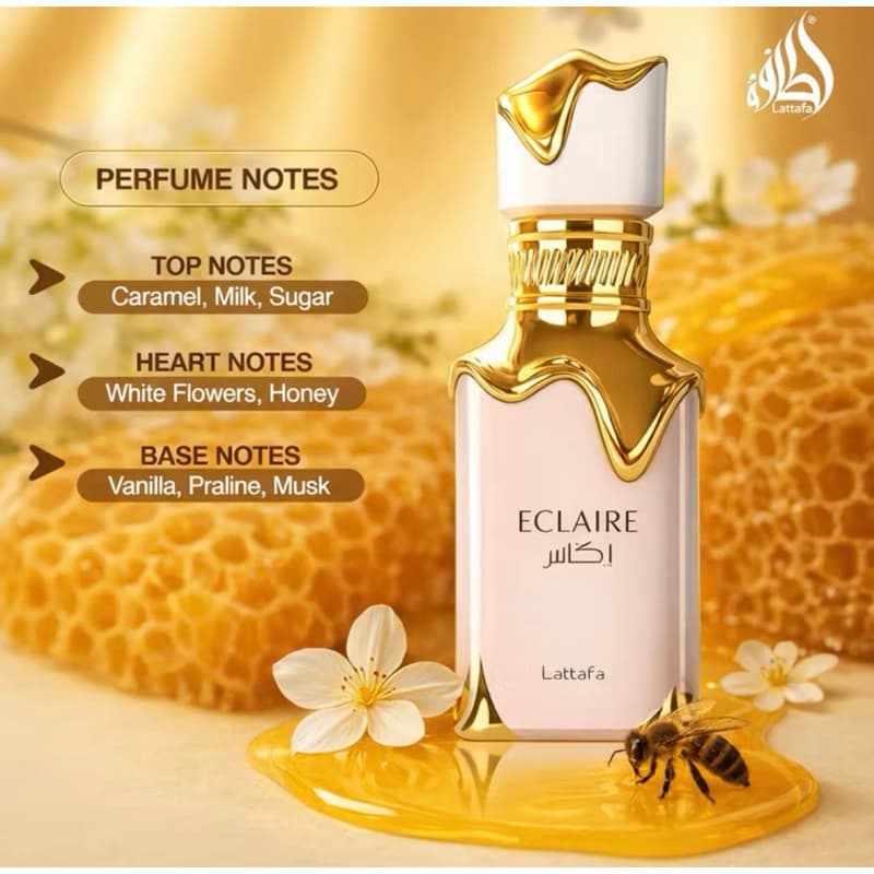 Perfume Árabe Feminino Lattafa Eclaire EDP 100ml Doce Cremoso Alta Fixação Longa Duração Fragrância Sofisticada