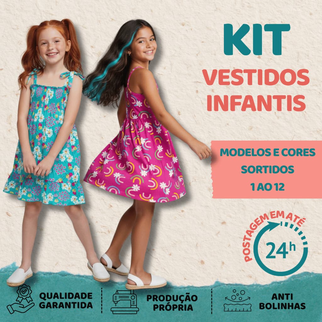 Kit 3 Vestido Infantil Verão Menina Feminino De Algodão Diversos Modelos 1 ao 8