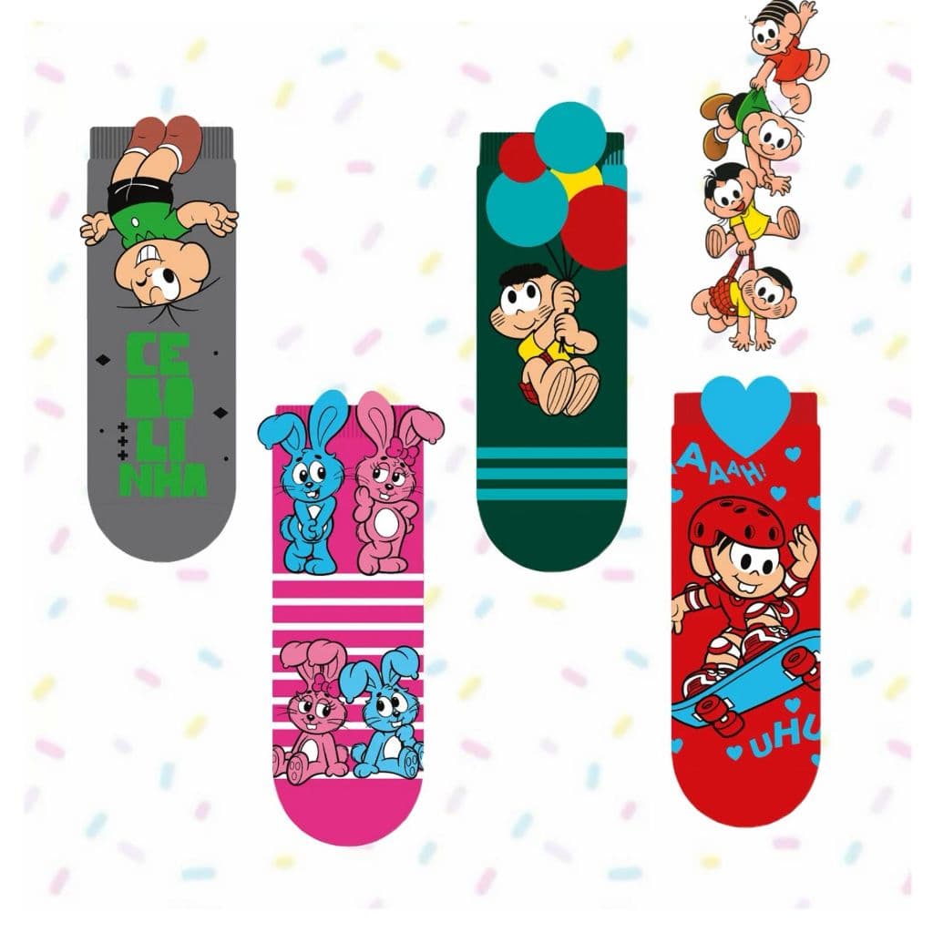 Meia Infantil 3D - Personagem Turma da Mônica - 1 par para Crianças Soquete Snoopy Hello kitty