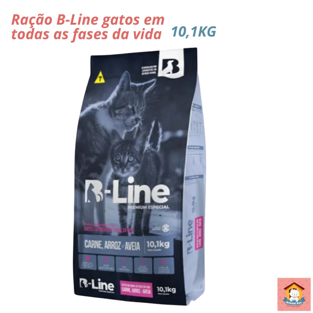 Ração BLine Gatos em todas as fases da vida - 10,1kg - Carne, Arroz e Aveia