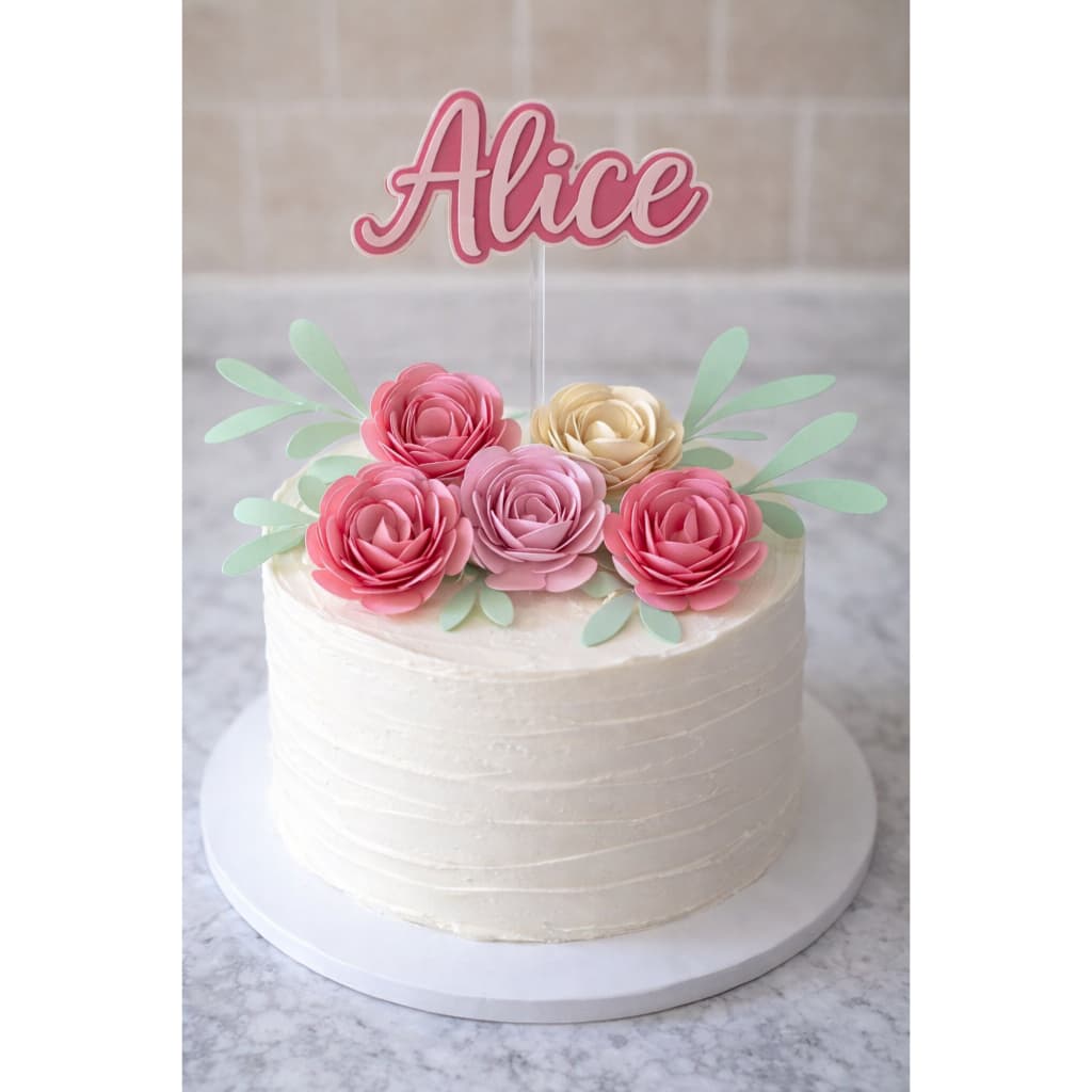 Topo/Topper de bolo personalizado com rosas de papel color plus 180g candy color