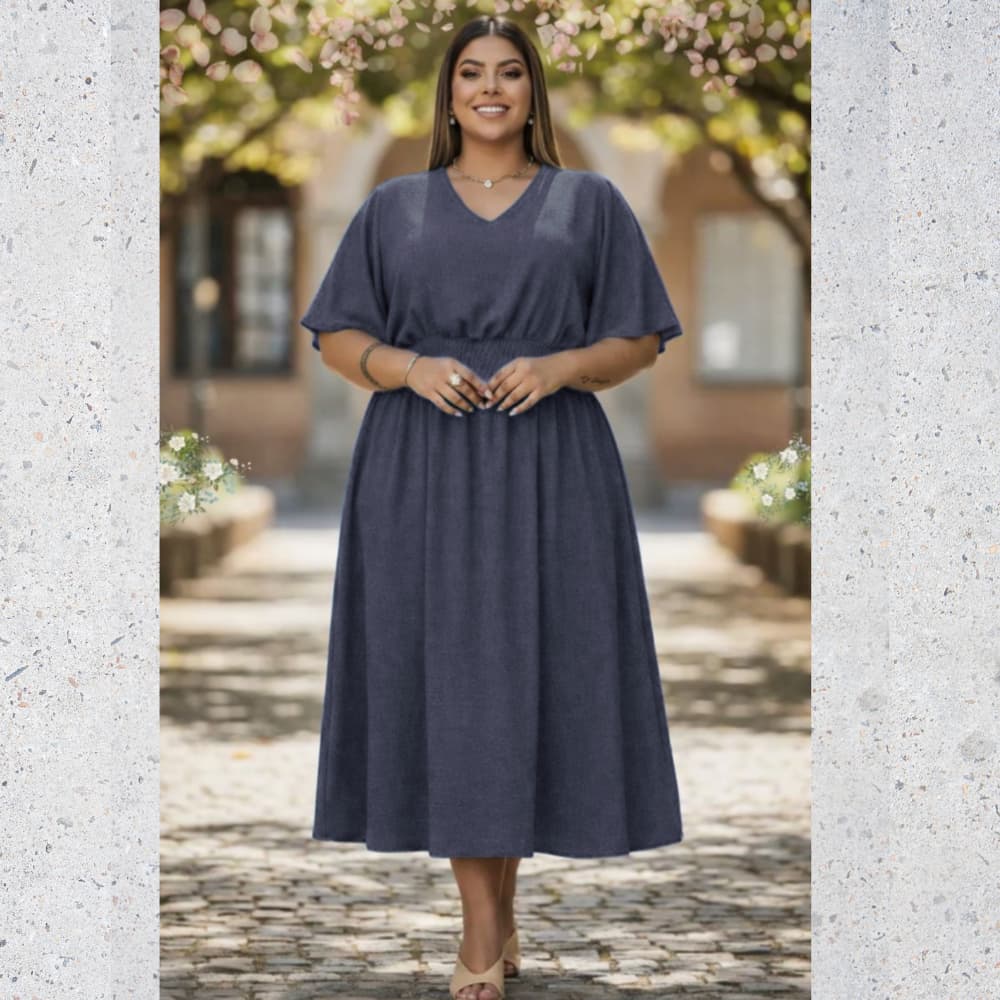 Vestido Plus Size Jeans Molinho Midi Com Mangas Moda Evangélica Com Sofisticação Estilo Em Cada Detalhe