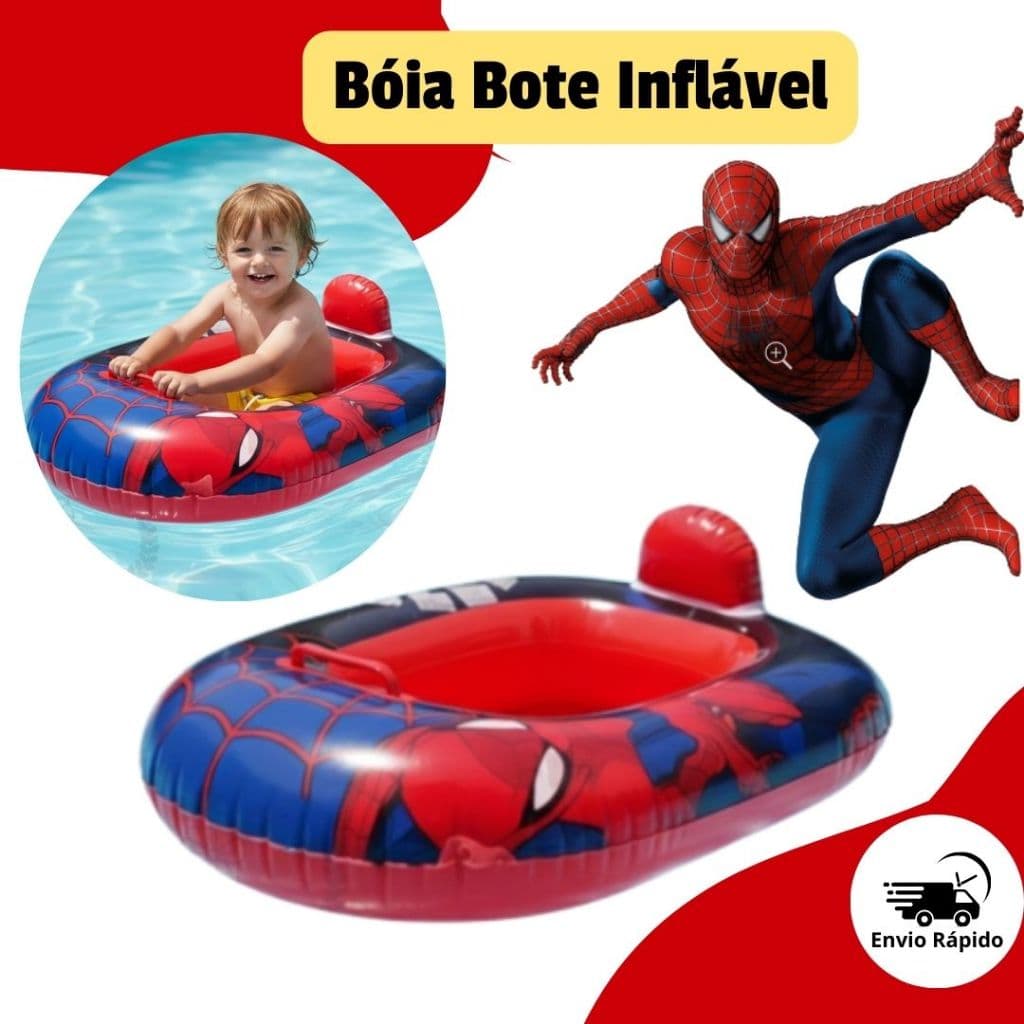 Boia Bote Infantil Inflável com Fralda do Homem Aranha Para Piscina Rio Lagoa Praia