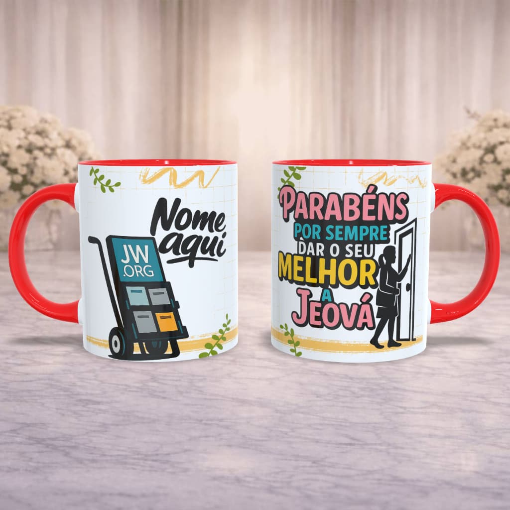 Caneca Personalizada Presente JW/TJ | Parabéns por dar o seu melhor a Jeová | Masculino e Feminino (Com nome)