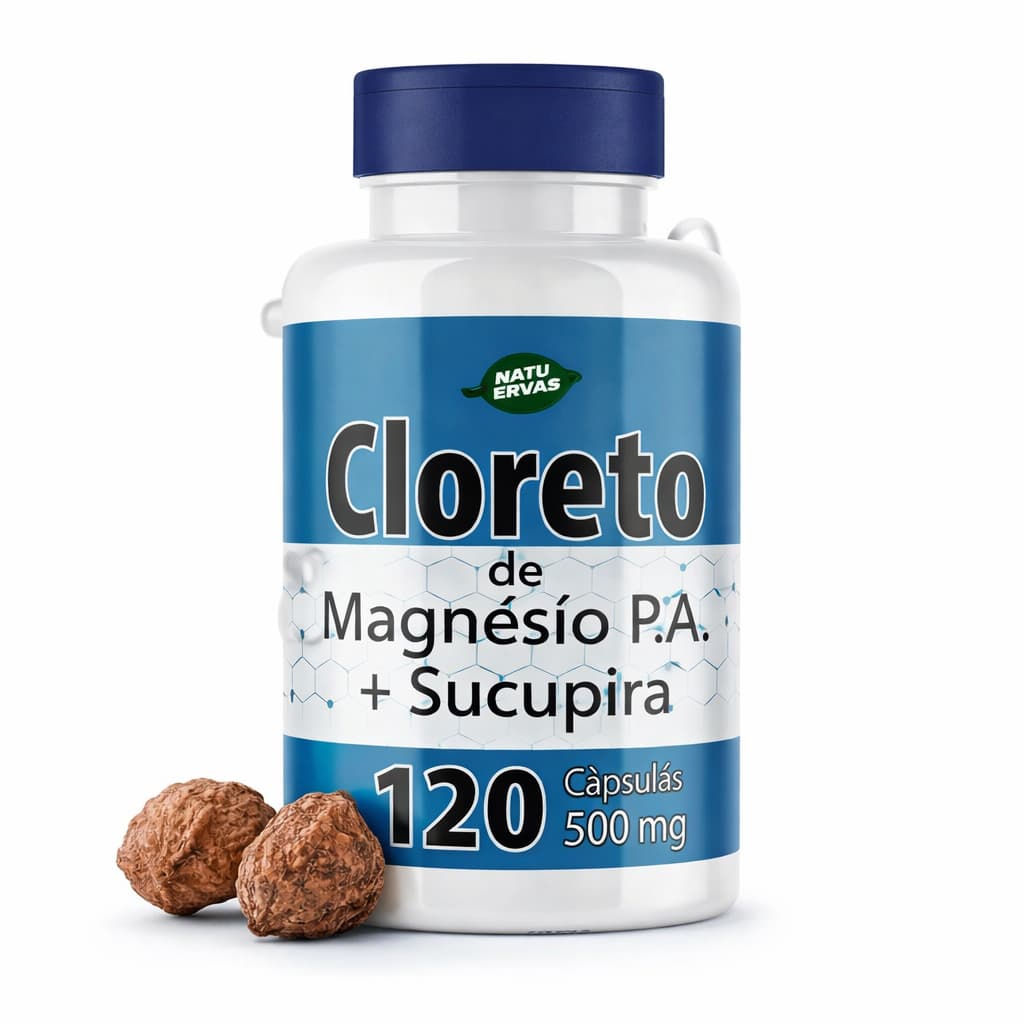 Cloreto de Magnesio com Sucupira 120 capsulas de 500 mg Kit com 1,2 e 3 Potes NatuErvas