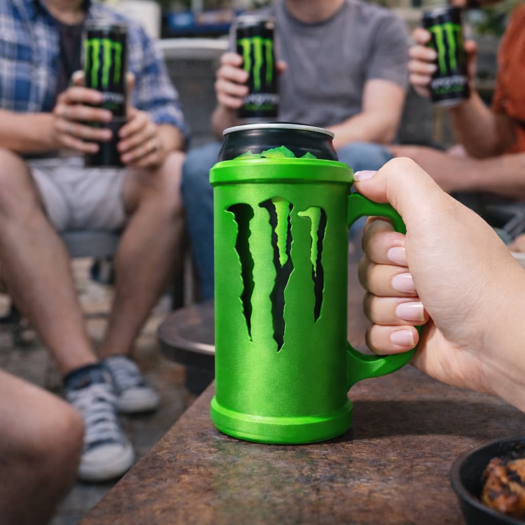 Suporte para Lata de Energético Porta-Latas Monster Copo Estilo Caneca + Brinde - Chaveiro Exclusivo