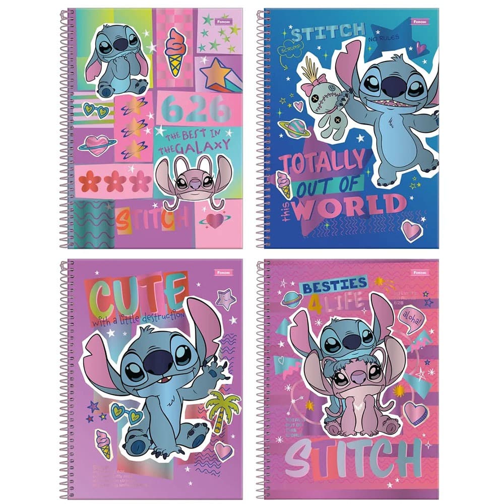 Caderno Stitch Foroni Espiral Capa Dura Universitário 80 Folhas 1 Matéria