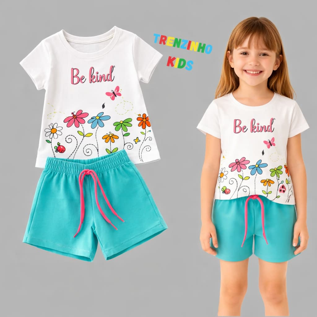 Kit 2 Conjuntos Infantil Feminino Camisa + Bermuda Roupa Menina 10 a 14 Anos 4 Peças