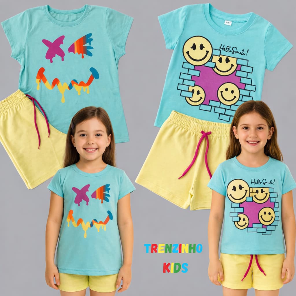 Kit 6 Peças Conjunto Infantil Camisa e Bermuda 4 a 8 Anos Roupa Infantil Sortida