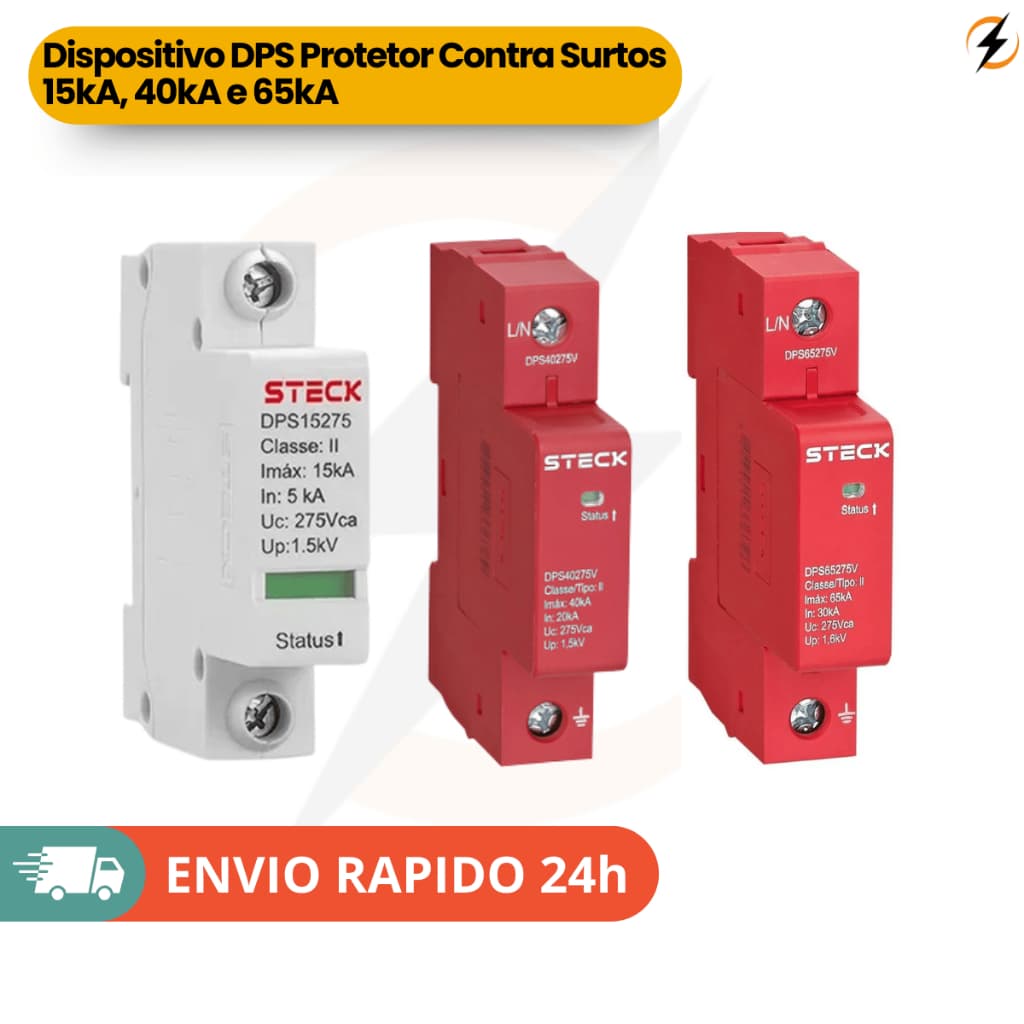Dispositivo DPS Steck Protetor Contra Surtos e Raios | 15kA, 40kA e 65kA