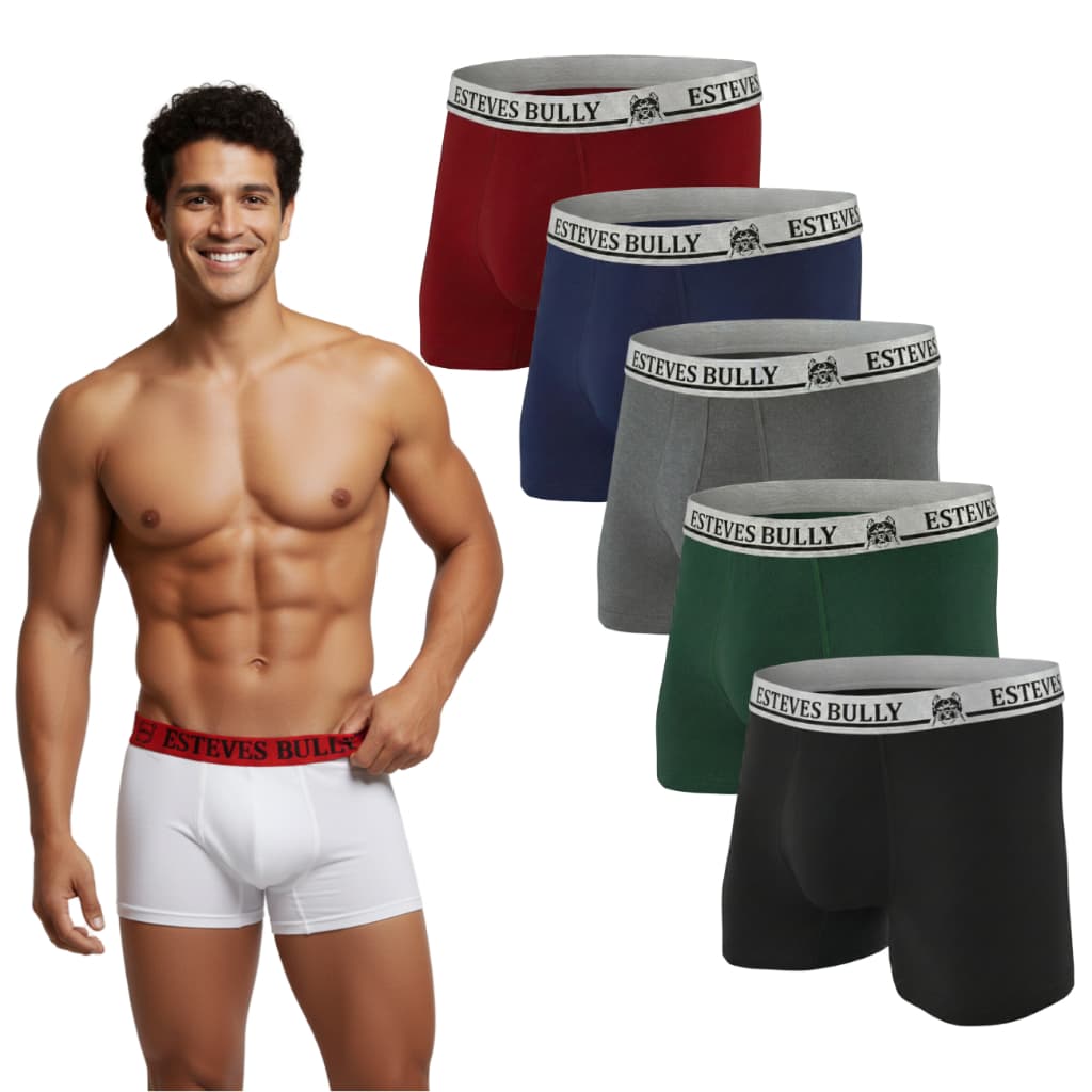 Kit 5 Cuecas Boxer Masculinas Adultas Box Premium com Forro 100% Algodão