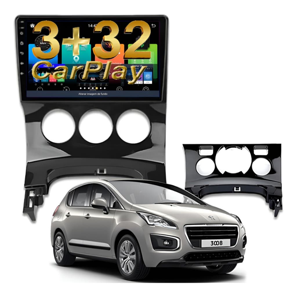 Central Multimidia Peugeot 3008 Android Auto Carplay 3gb 32g Black Piano Ar Condicionado Analogico Ou Digital