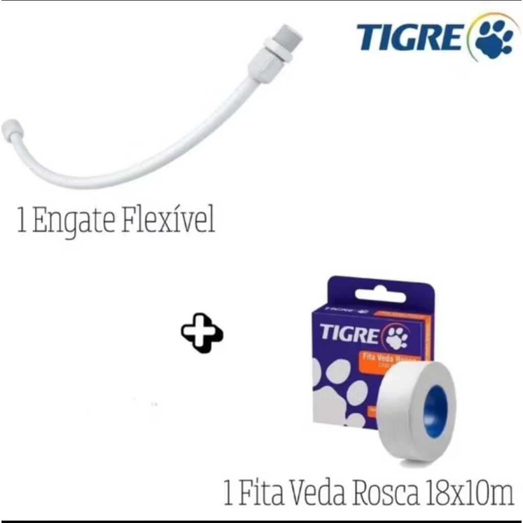 Kit 1 Engate Flexível Rabicho 1/2 x 40cm, 50cm e 60cm + 1 Fita Veda Rosca 18mm x 10 metros Tigre