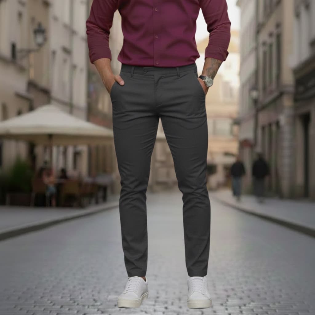Calça Masculina Esporte Fino Sarja Com Elastano Slim Bolso Embutido Sport Fino