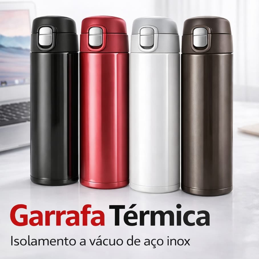Garrafa Térmica Aço Inox 400ml Com Tampa E Sistema De Trava