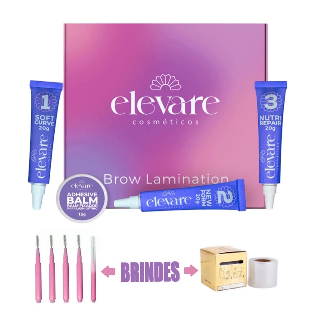 Kit Para Brow Lamination Elevare Adhesive Balm + Escovinha Interdental + Filme