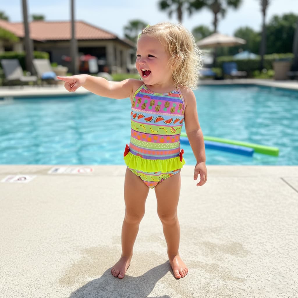 Maiô Menina Infantil Estampado Rosa UV50+ Proteção Solar Praia Piscina Moda Praia