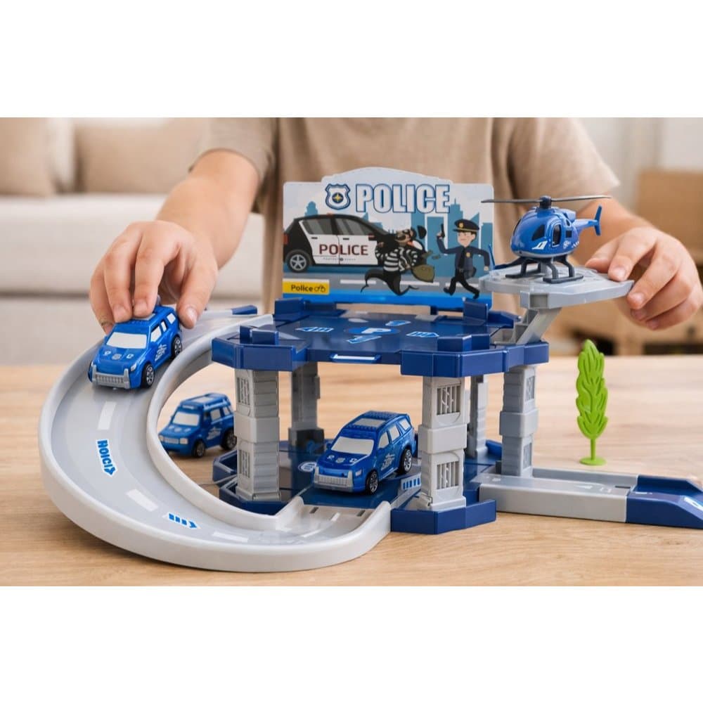 Brinquedo Estação Policial Pista Garagem Carrinhos Helicóptero Resgate Infantil Menino Polícia