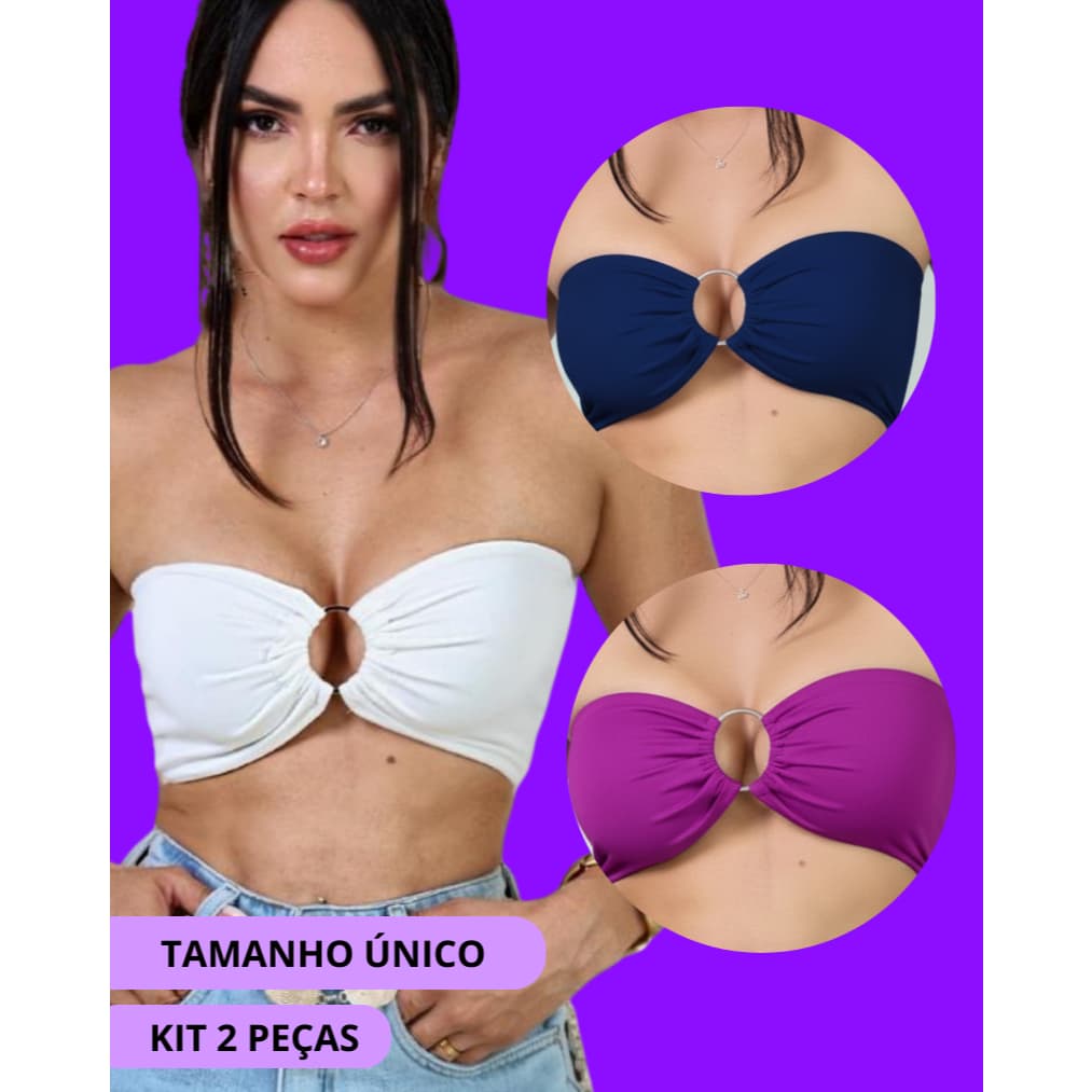 KIT  2 Tops  em Suplex Tamanho Único - Cores Sortidas - Não tem bojo  C003