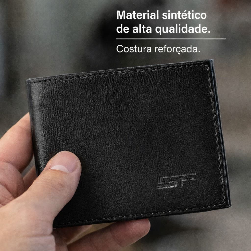 Carteira Masculina Slim Couro Sintético Luxo Porta Cartão E Cédulas Resistente - Envio Imediato