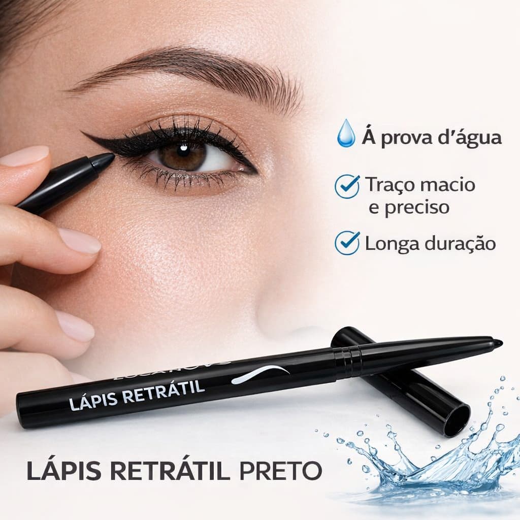 Lápis de Olho Retrátil Preto Lua e Neve | Delineador Macio Longa Duração para Maquiagem