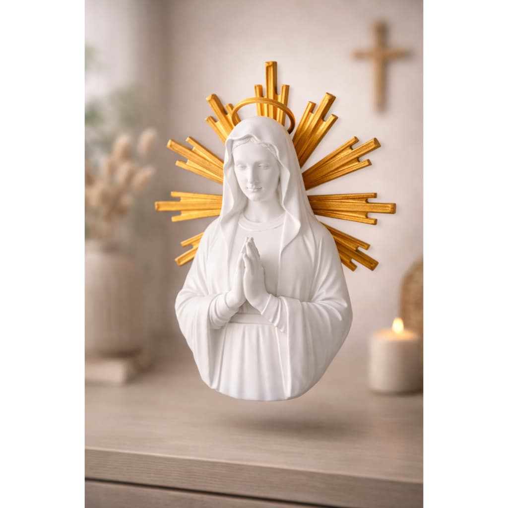 Imagem Nossa Senhora Branco Com Halo Dourado Decoração Religiosa Elegante