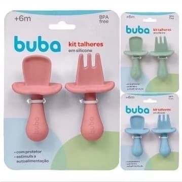 Kit Talheres garfo e colher de silicone Buba /Com escudo protetor e limitador