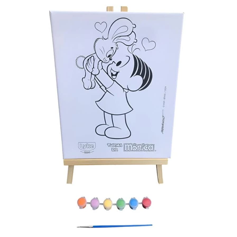 Tela de Pintura + 6 Cores Tinta Acrílica - Turma da Mônica - KIT DE PINTURA INFANTIL COM MINI CAVALETE