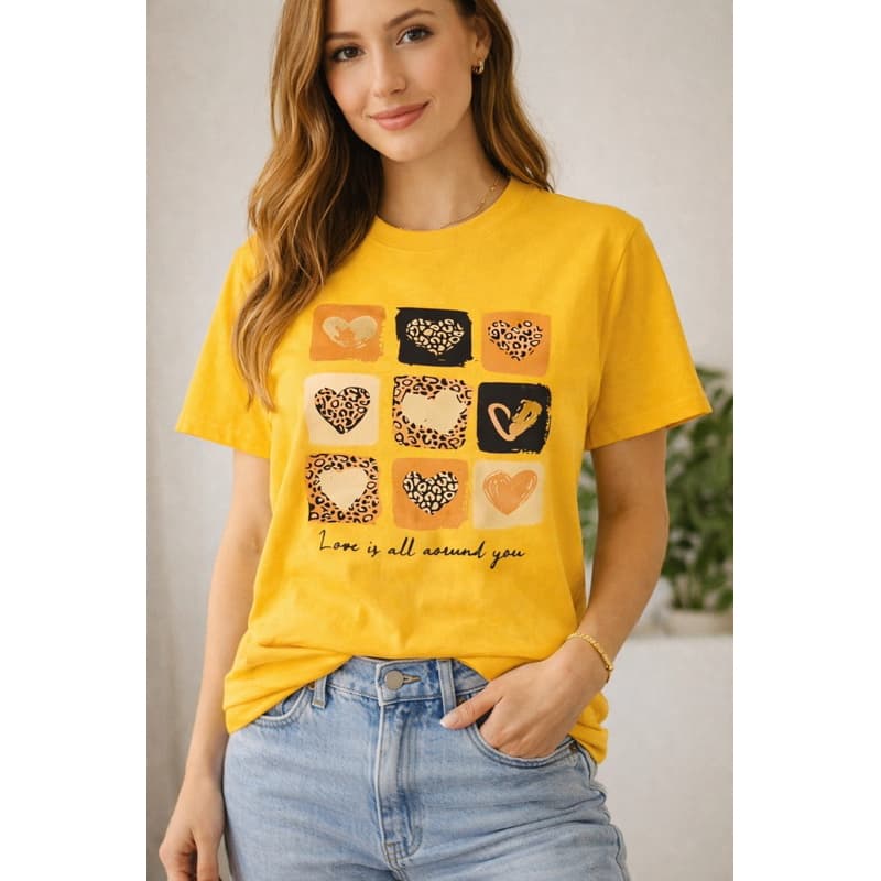 CAMISETA FEMININA ESTAMPADA LOVE CORAÇÕES T-SHIRT CASUAL MODERNA MODA FEMININA