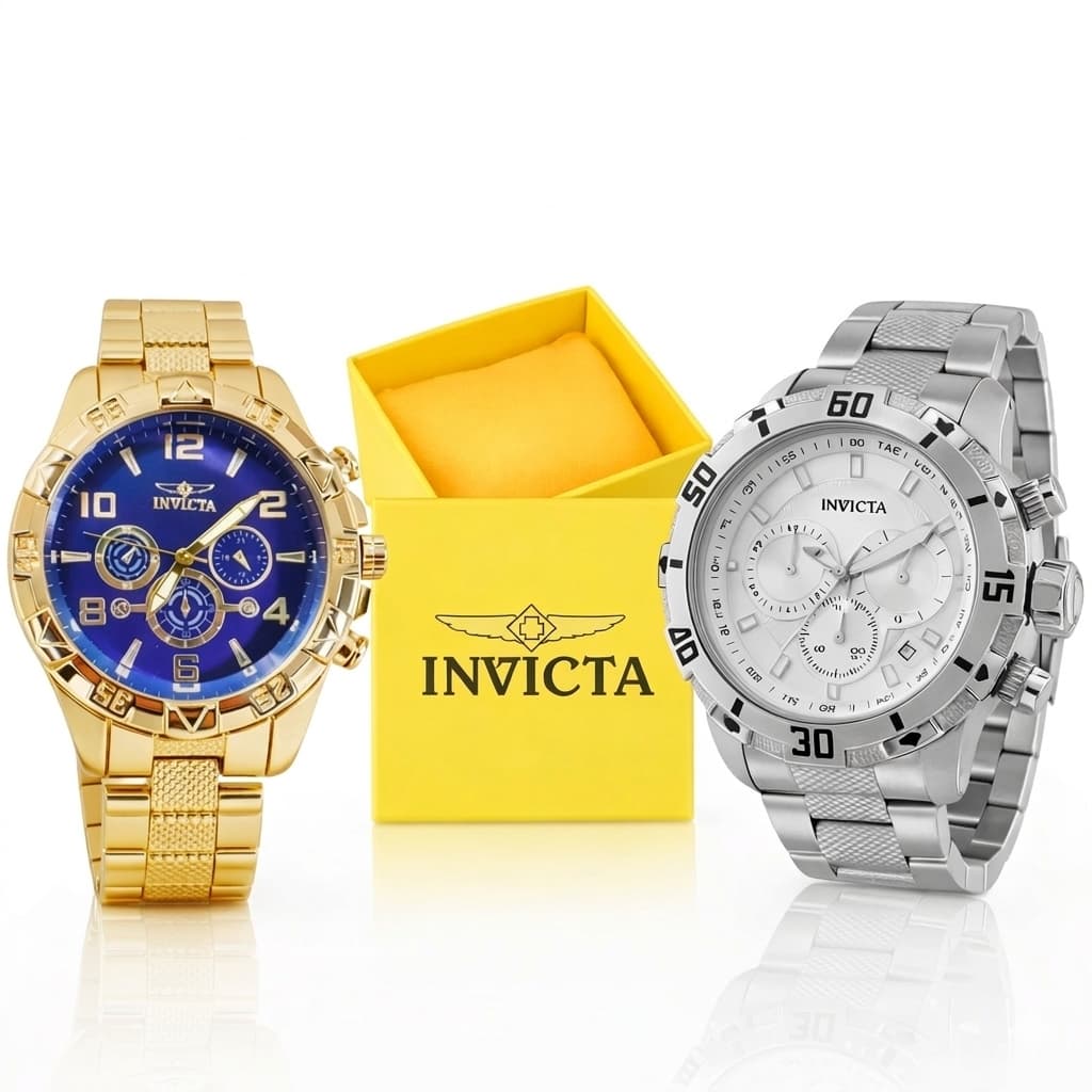 Kit 2 Relógios Masculinos Luxo Prata e Dourado Fundo Azul em Aço Inox + Pulseira