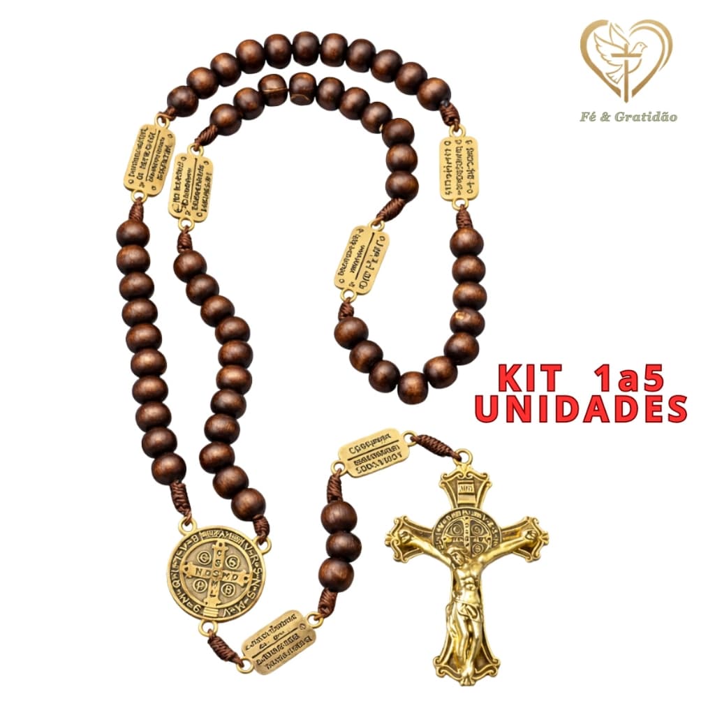 1 a 5 Terços Luxuoso Contemplação Dos Mistérios São Bento Madeira Cruz Metal Católico Proteção e Fé