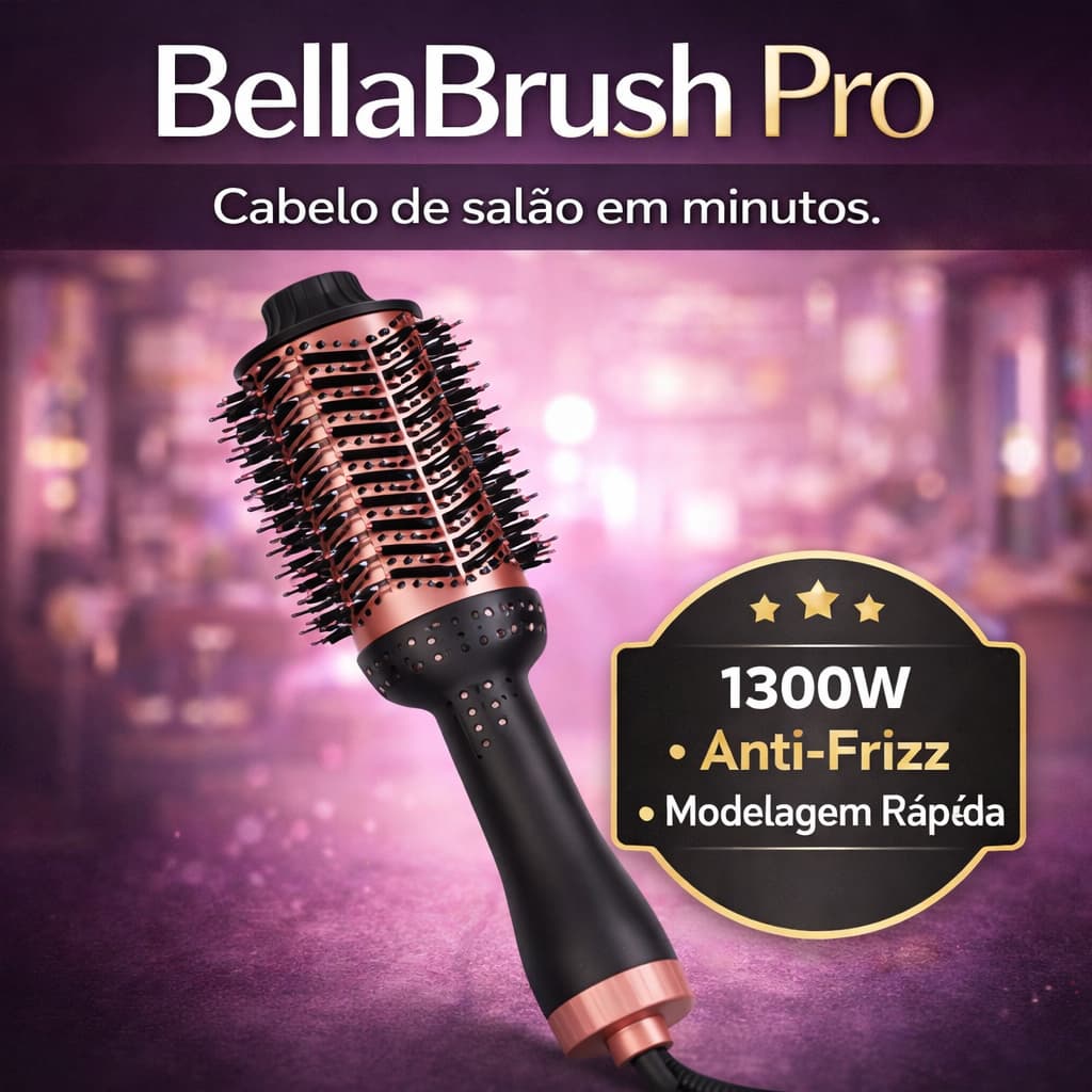 Escova Secadora Profissional 1300W Bivolt Modeladora Alisa Seca Anti Frizz BellaBrush Pro