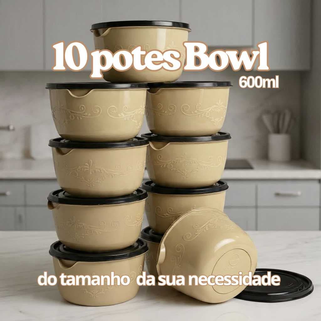Kit 10 Potes de plástico redondo --> jogo de marmitas fitness --> armazenar alimentos